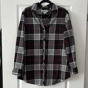 Foxcroft Size 18 Shaped Wrinkle-Free Plaid Button-Down Top - Black/Red